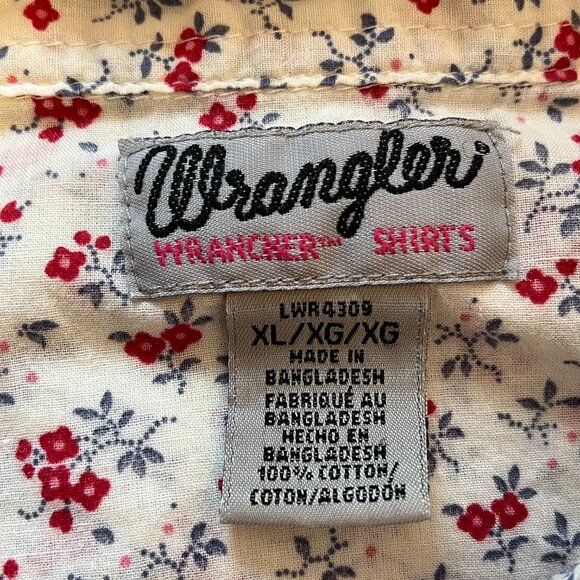 Wrangler Blouse Short Sleeve Button-Up White with Red Flowers Size XL - Picture 3 of 3